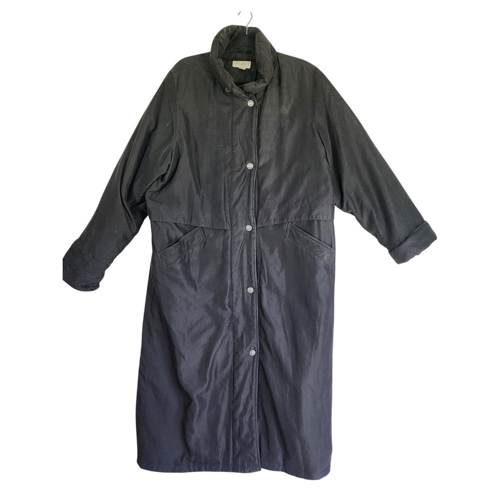 Snow Classic Women Large Long Down Coat Black Winter Minimalistic Gorpcore